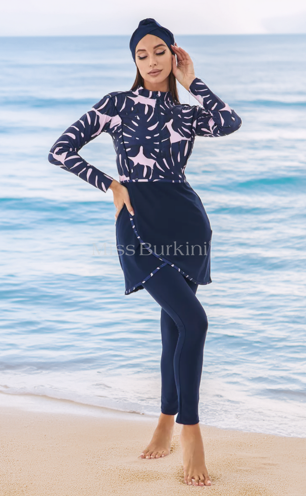 Lange burkini Malaga roze tropisch – The Kaftan