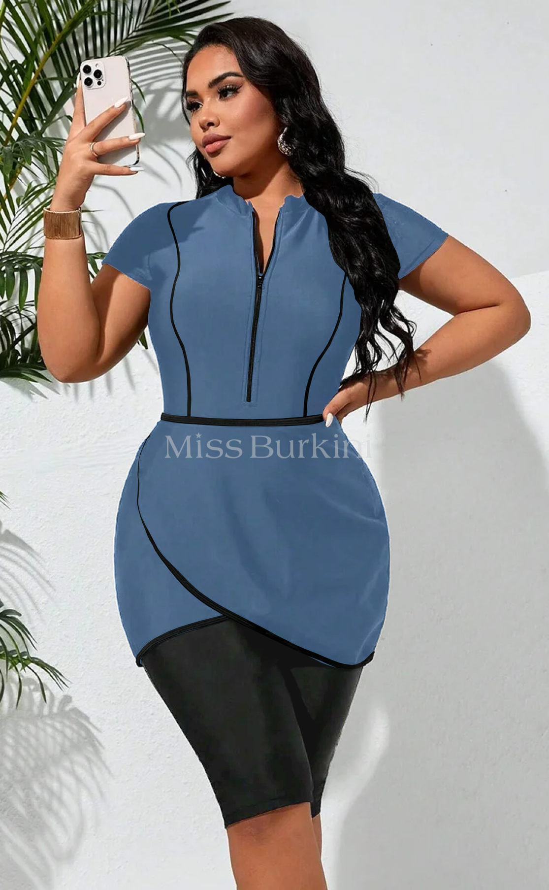 Malaga laguneblauwe burkini met korte mouwen – The Kaftan