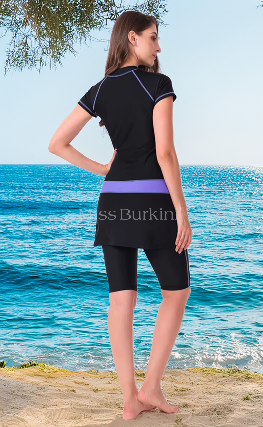 Zwart gestreepte burkini met korte mouwen – The Kaftan