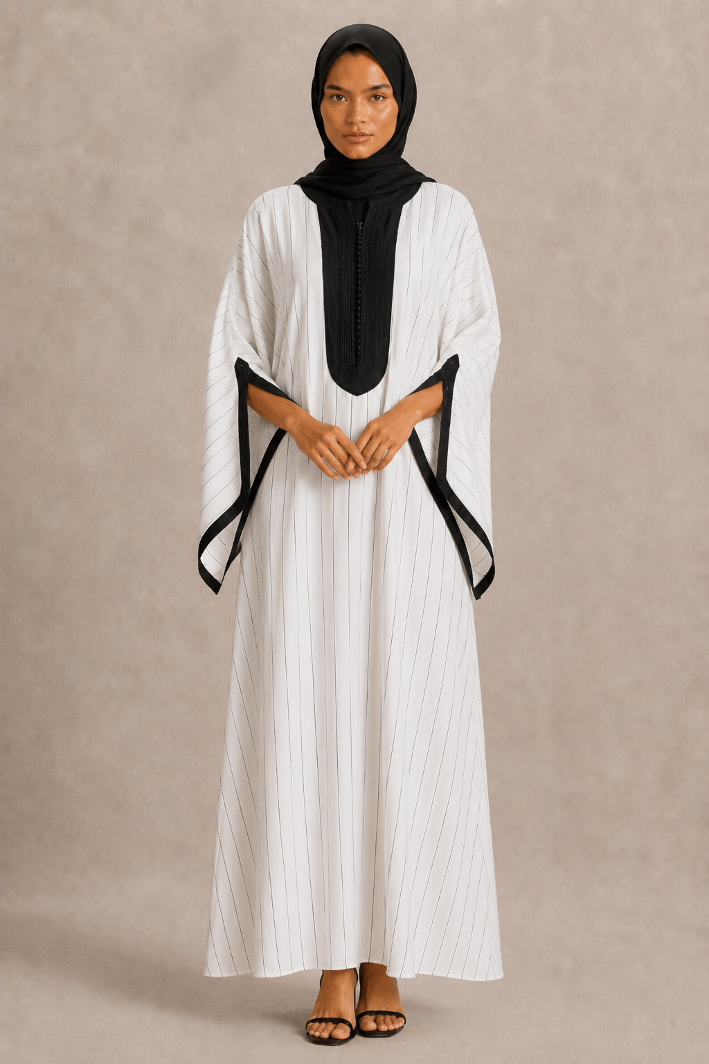 Gandoura Safia Weiß Gestreift Schwarz
