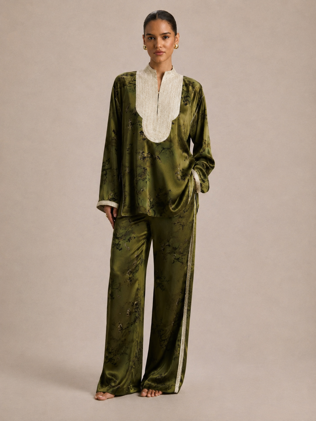 Set Beldi Zayna verde oliva ricamato