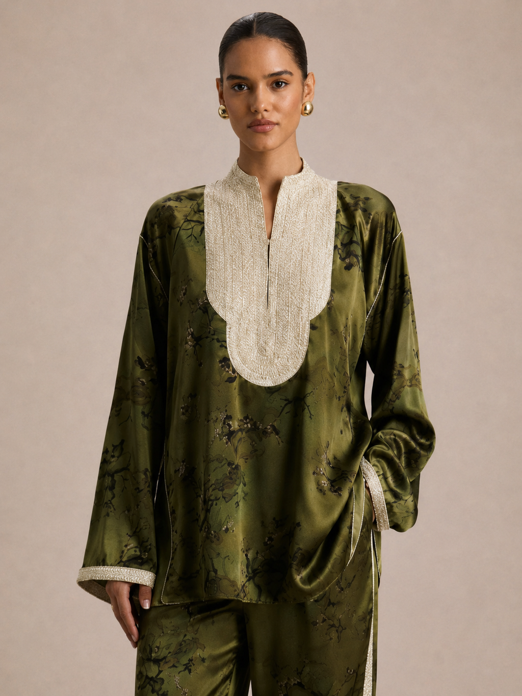Set Beldi Zayna verde oliva ricamato
