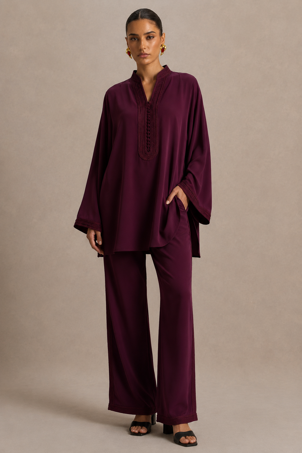 Set Beldi Amira bordeaux ricamato