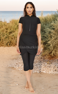 Zwarte Malaga-burkini met korte mouwen – The Kaftan