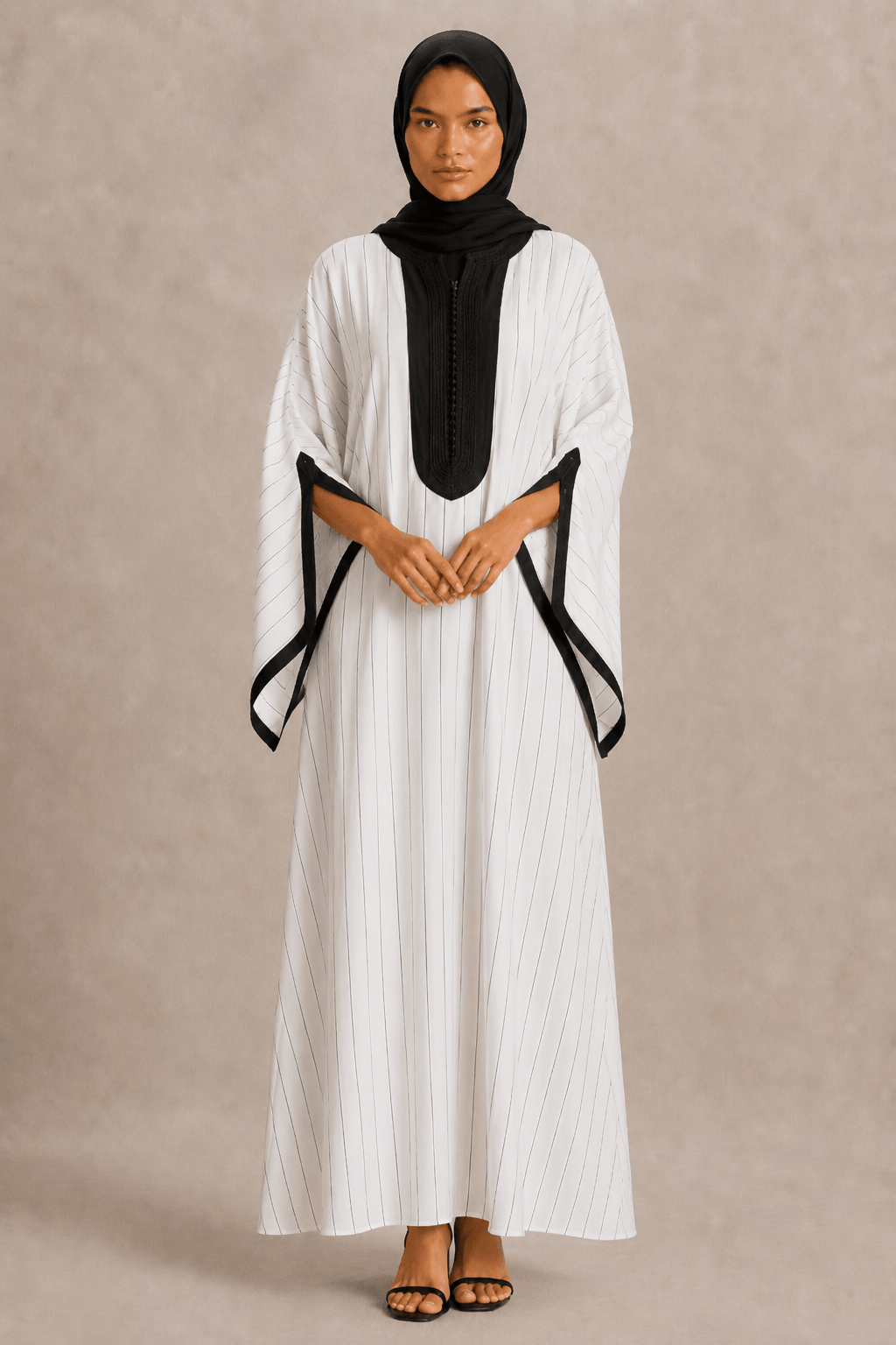 Gandoura Safia Weiß Gestreift Schwarz