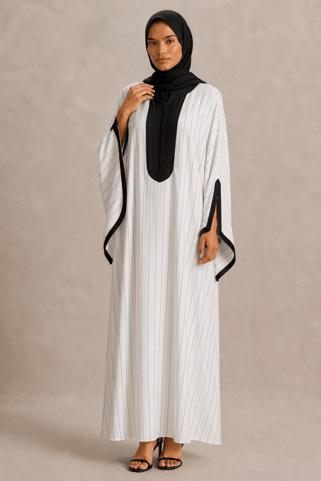 Gandoura Safia Weiß Gestreift Schwarz