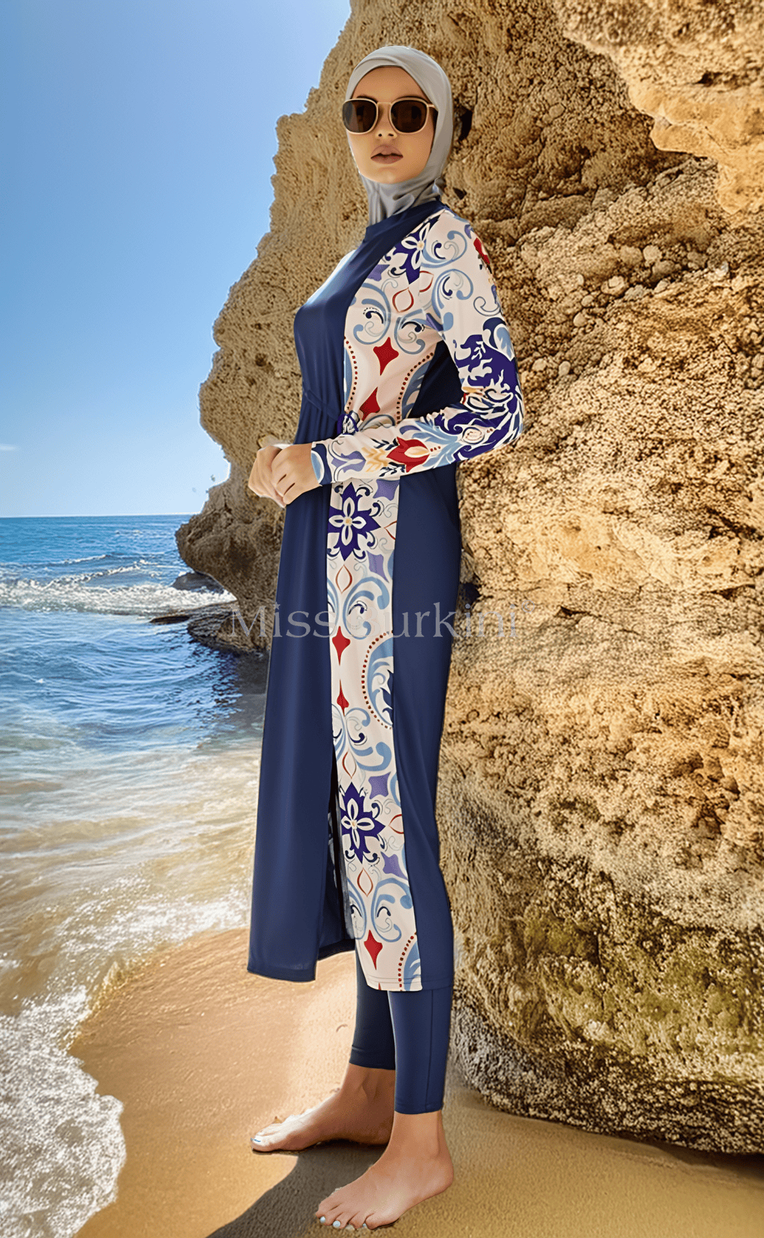 Verschleierte Frau Burkini Jasmina blaue Muster