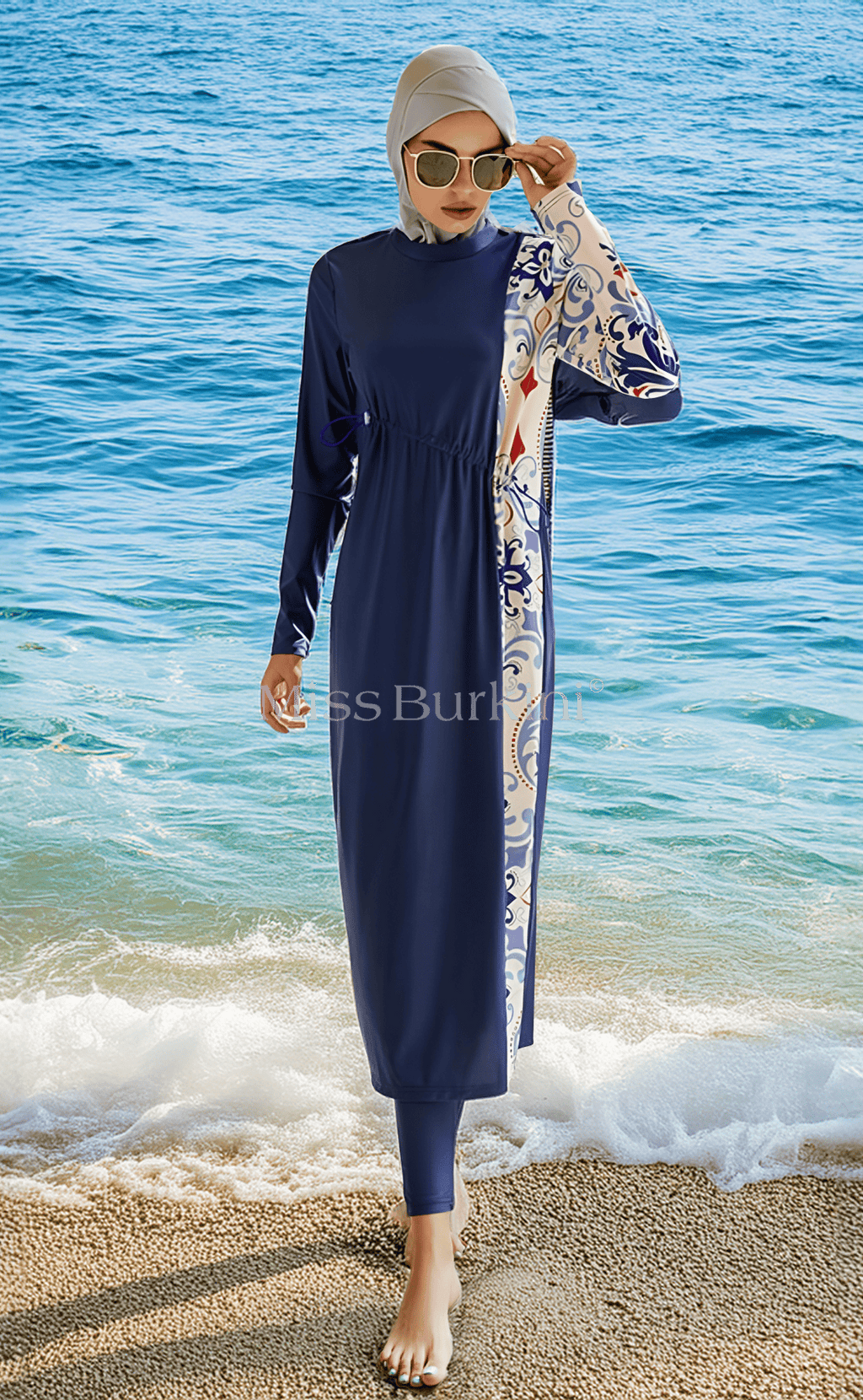 Verschleierte Frau Burkini Jasmina blaue Muster