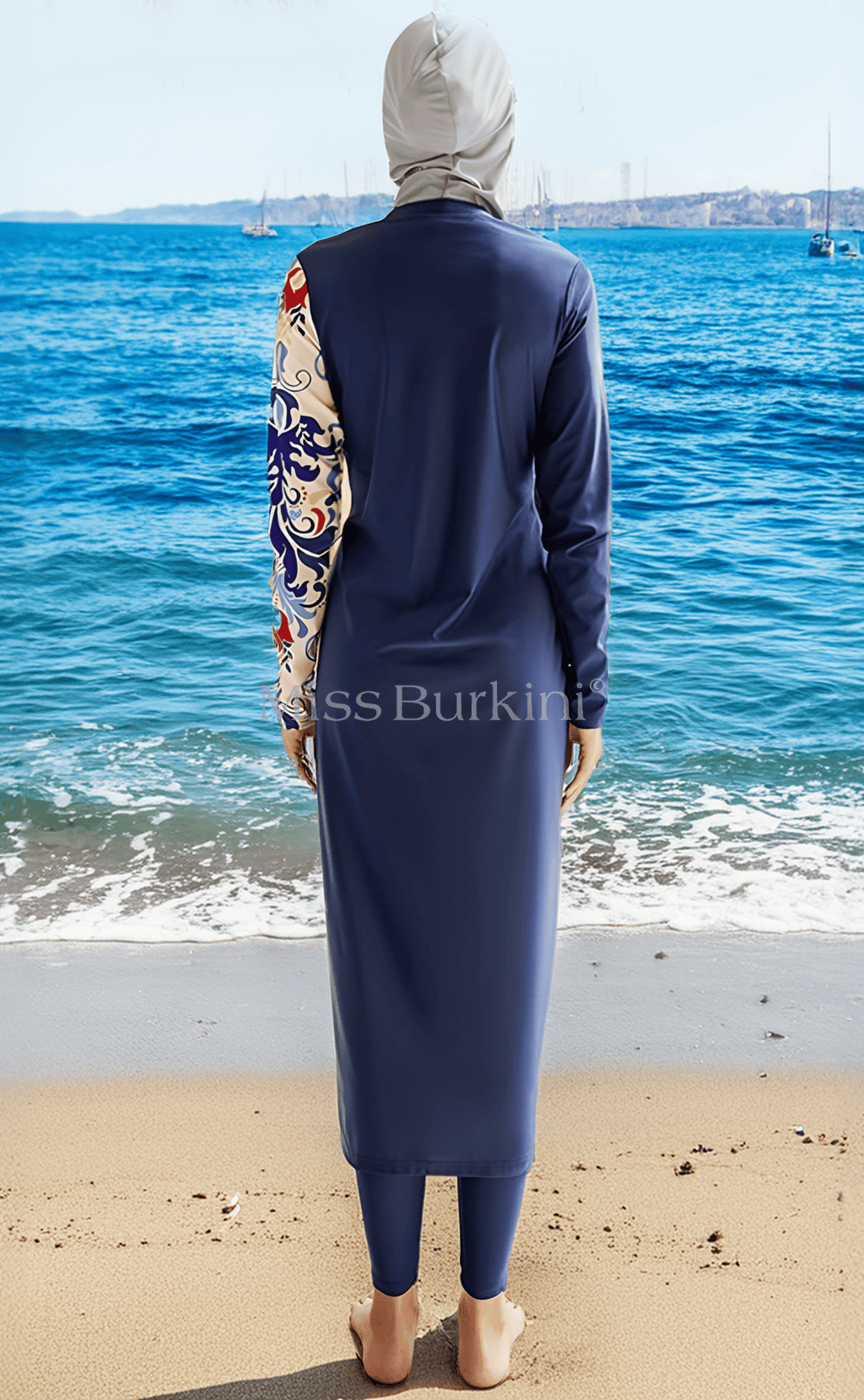 Verschleierte Frau Burkini Jasmina blaue Muster