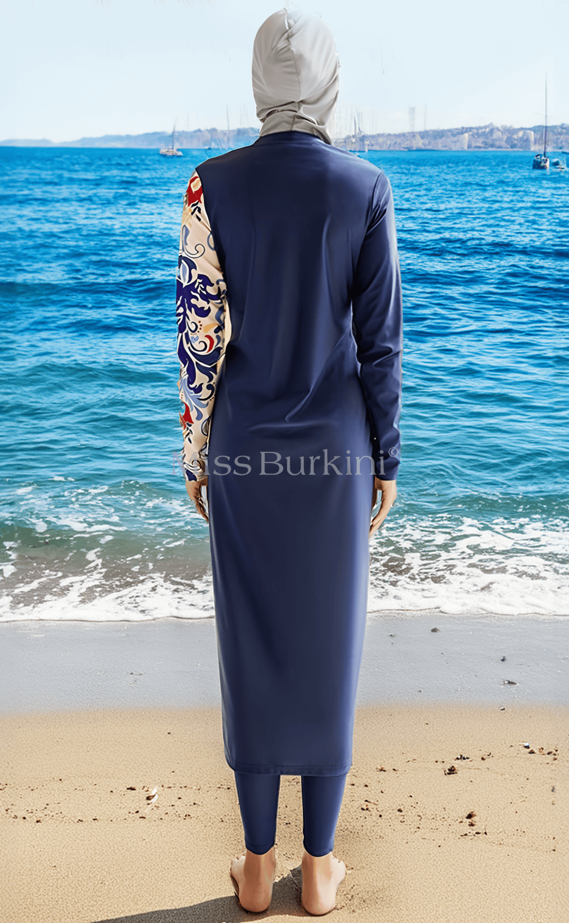 Verschleierte Frau Burkini Jasmina blaue Muster