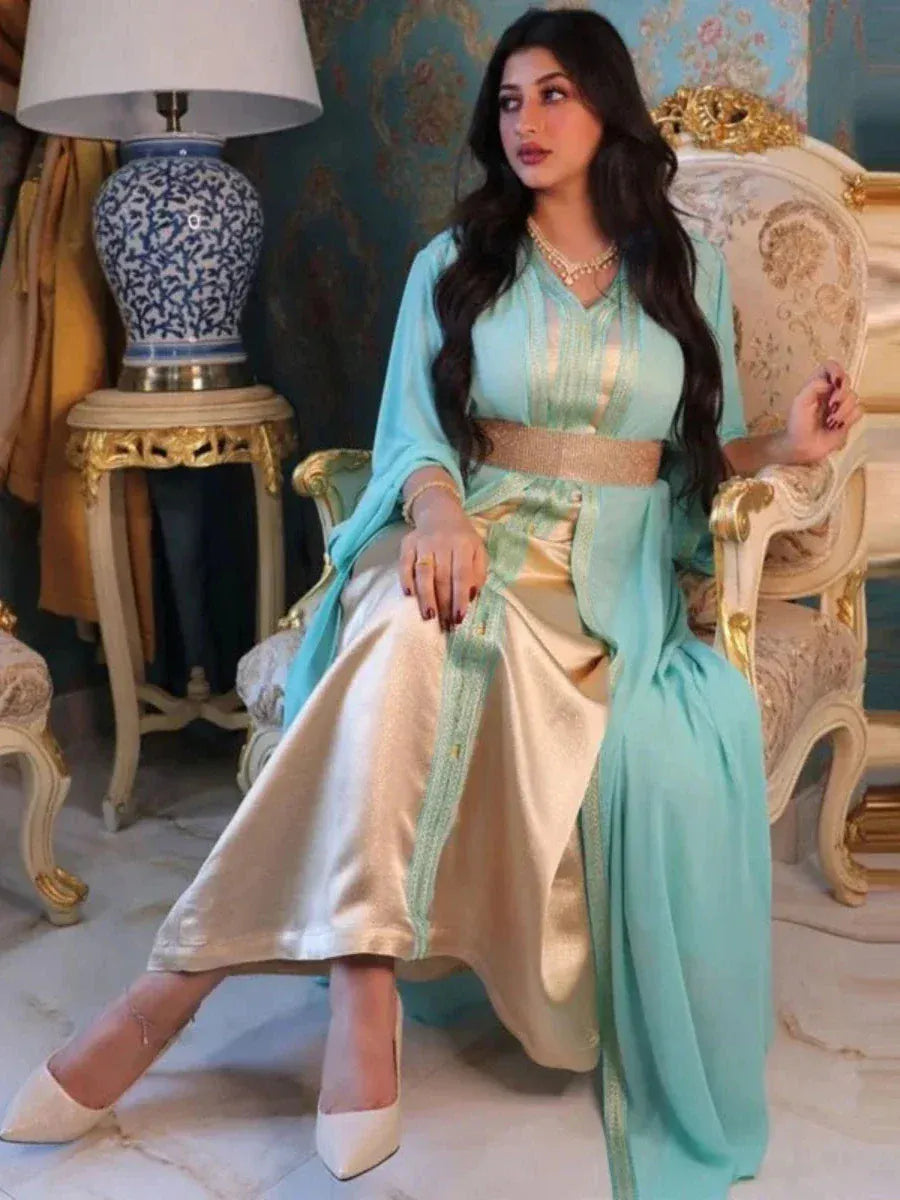Kaftan Hemelsblauw met Parels
