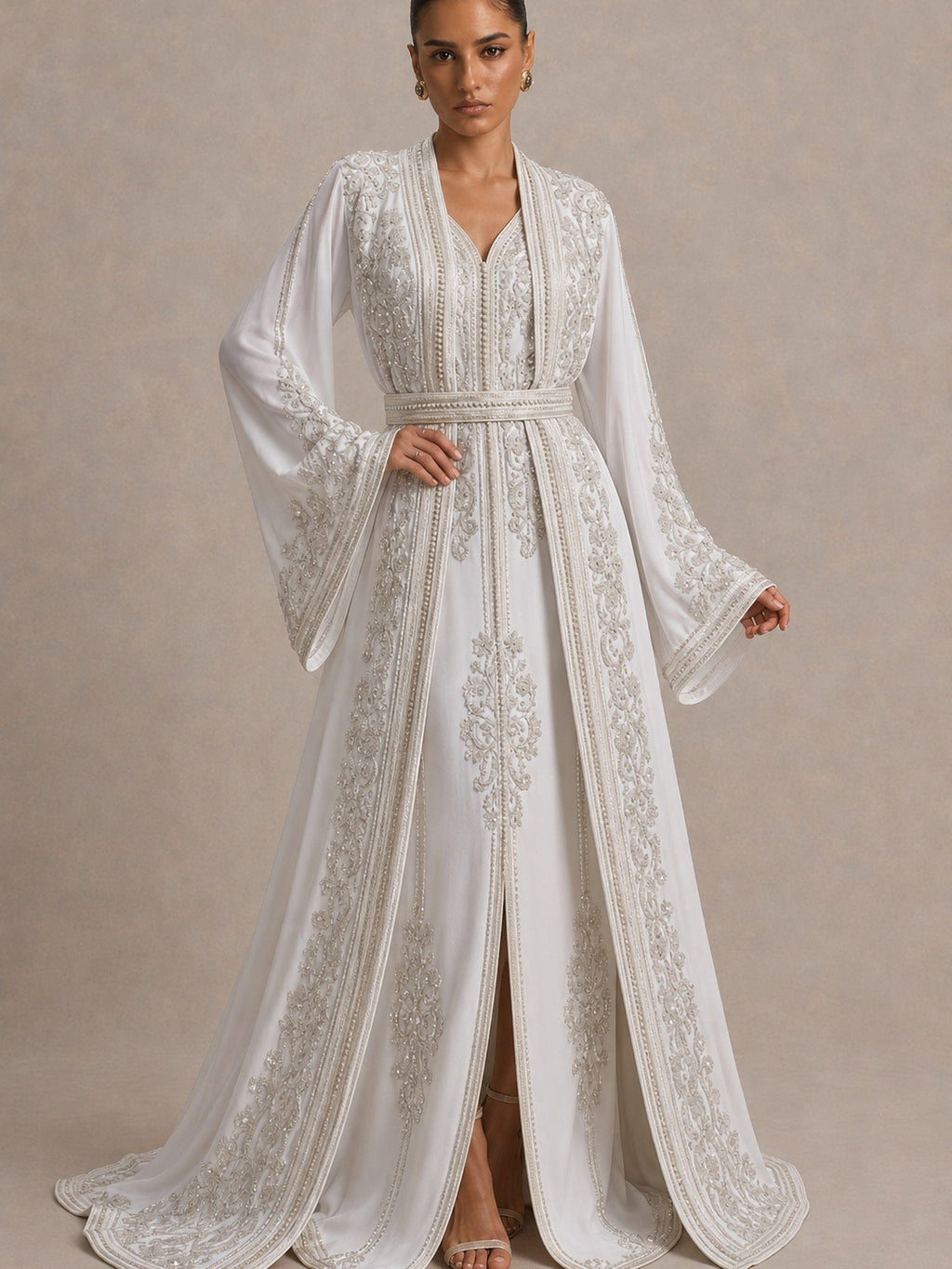 Kaftan Weiß Silberfarben