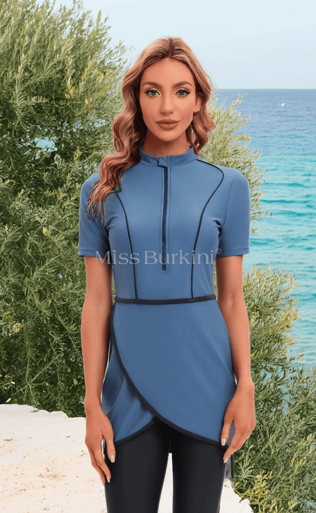 Malaga lagunenblauer Burkini mit kurzen Ärmeln