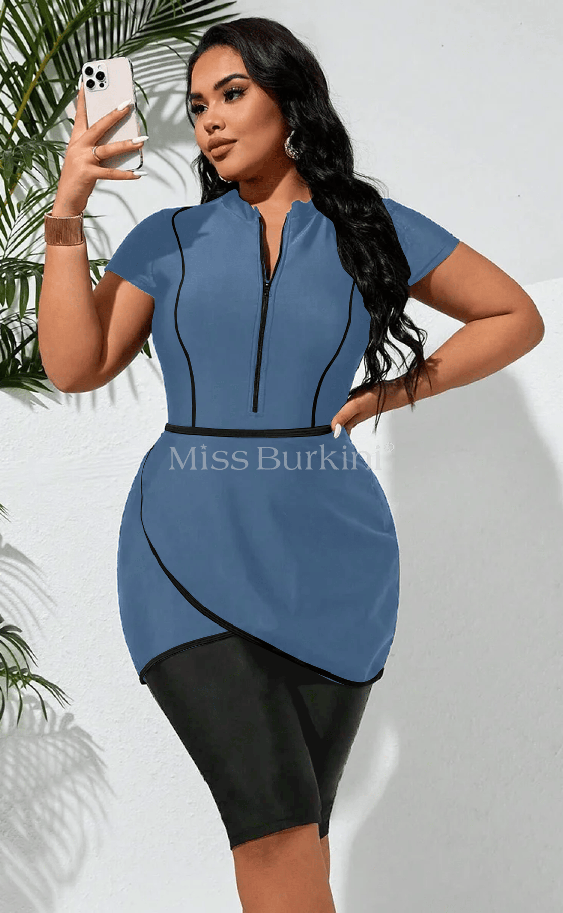 Malaga lagunenblauer Burkini mit kurzen Ärmeln