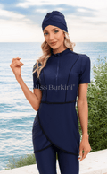 Marineblauwe Malaga-burkini met korte mouwen