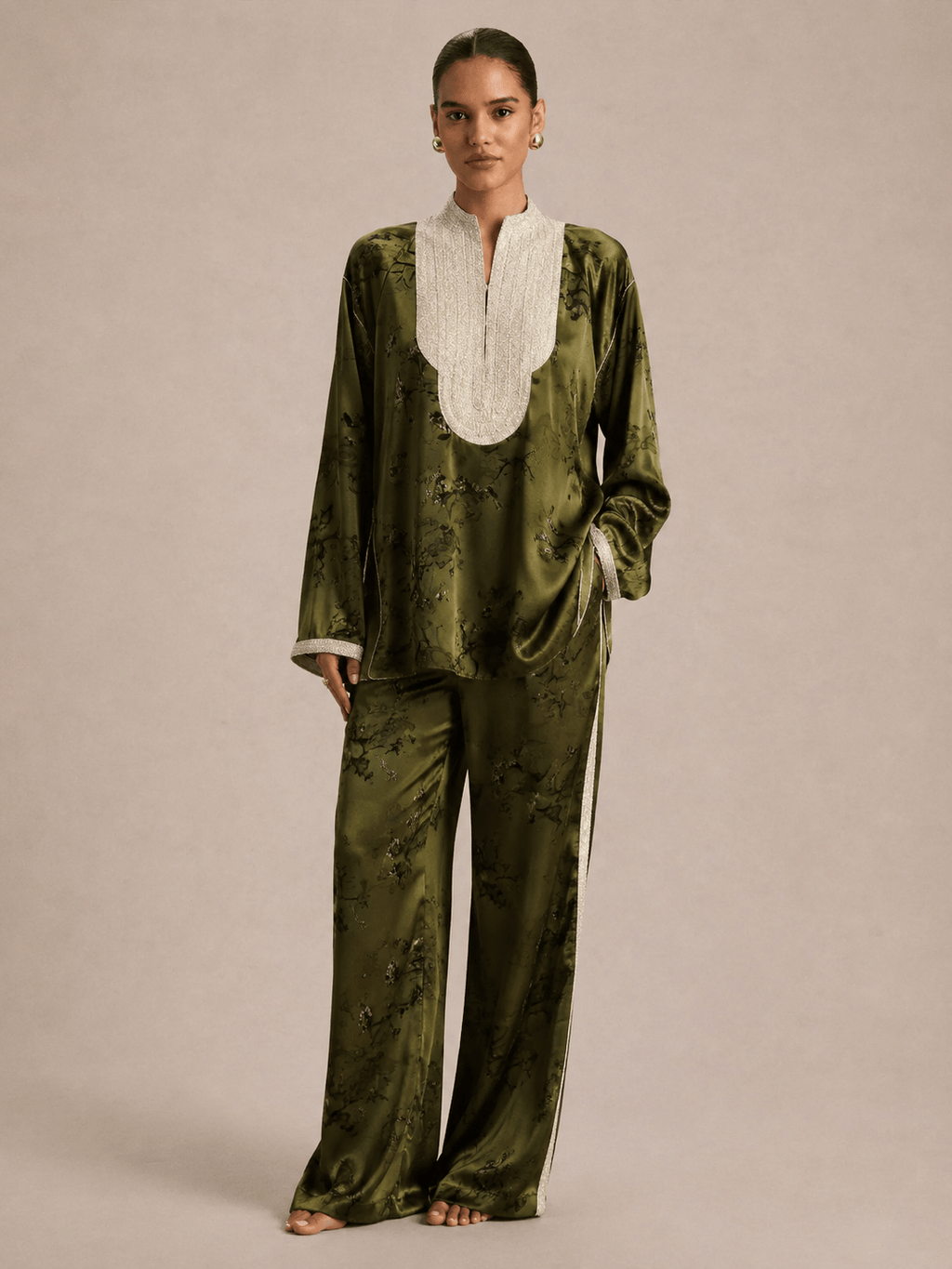 Set Beldi Zayna Olive Green Embroidered