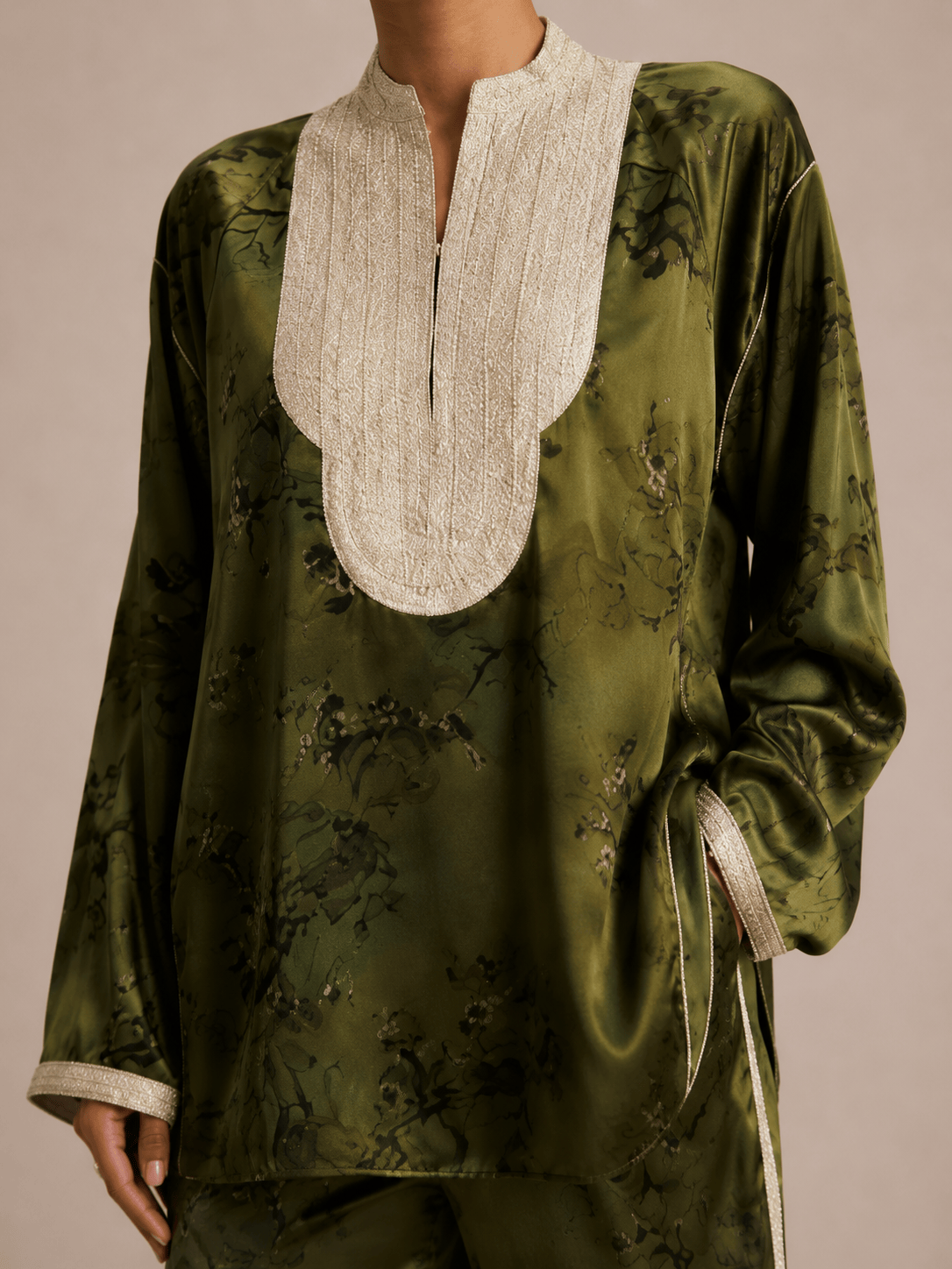 Set Beldi Zayna Olive Green Embroidered
