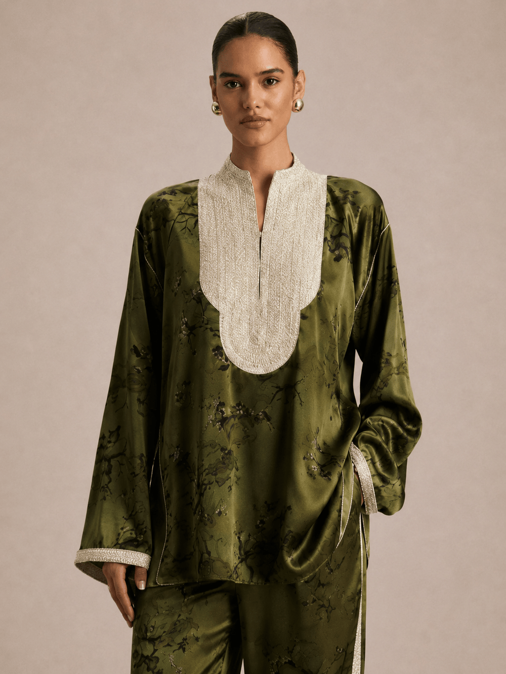 Set Beldi Zayna Olive Green Embroidered