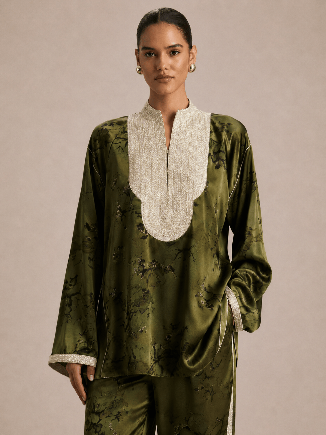 Set Beldi Zayna Olive Green Embroidered