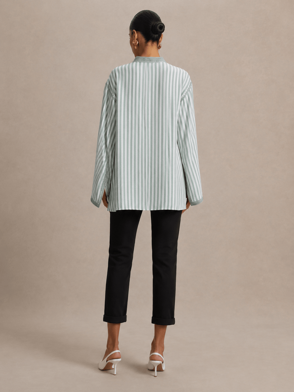 Tunic Beldi Sea Green Embroidered Stripes