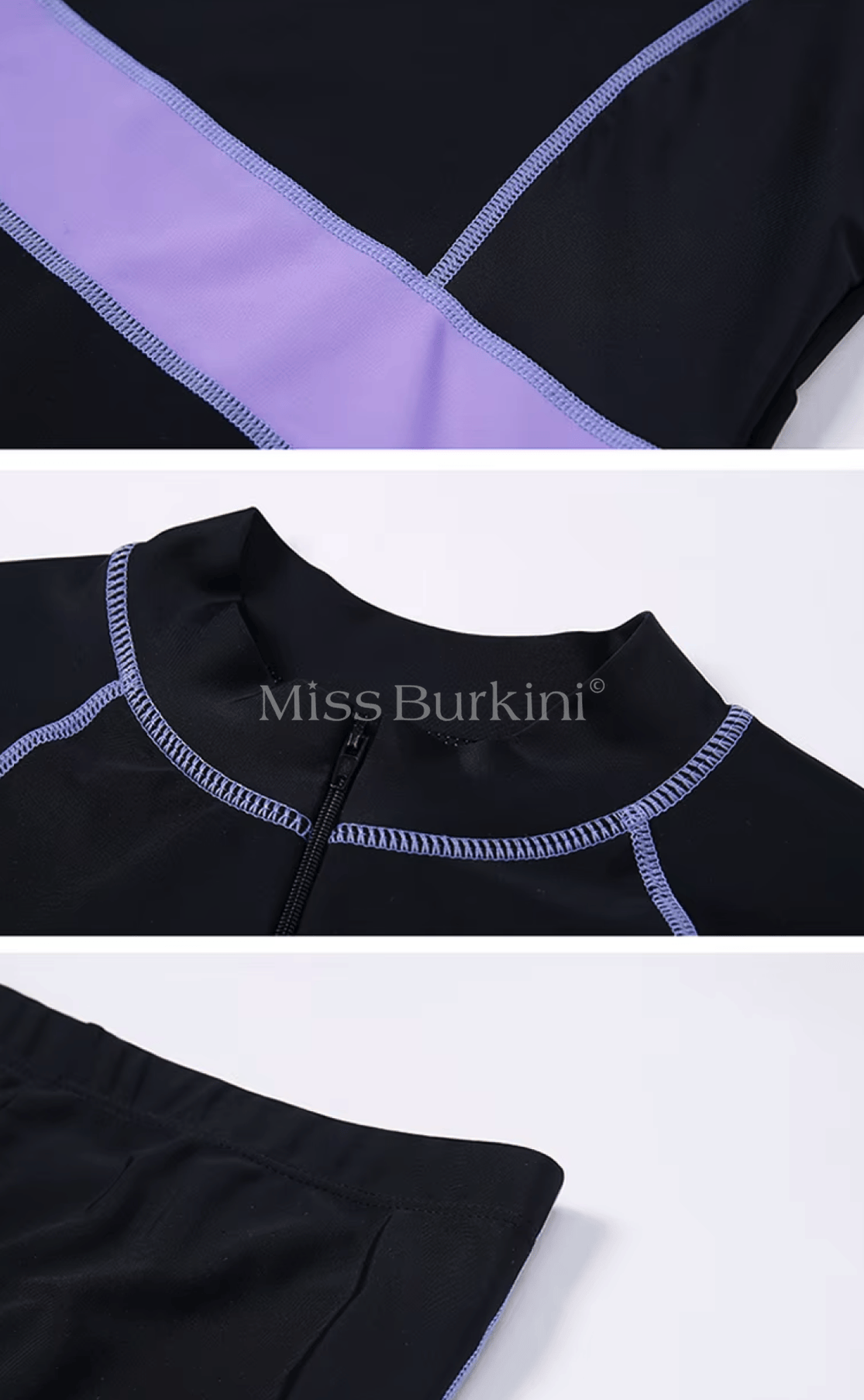 Schwarz gestreifter Burkini mit kurzen Ärmeln